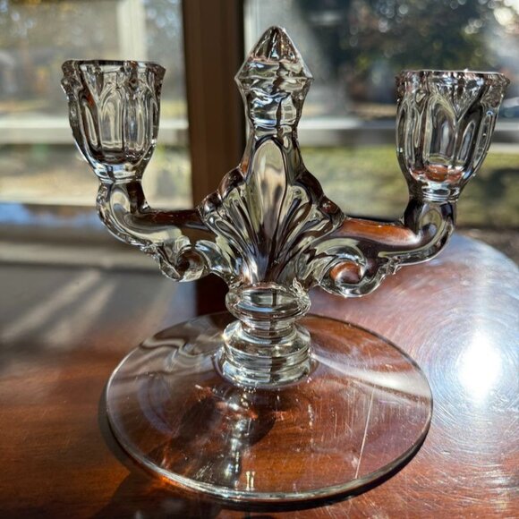 Heisey TridenCrystal Danish Clear Princess Pair Candlesticks 2 Lite Double Candl - Picture 4 of 12
